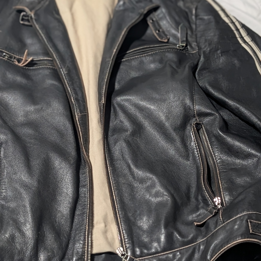 Sleek Black Leather Bomber Jacket